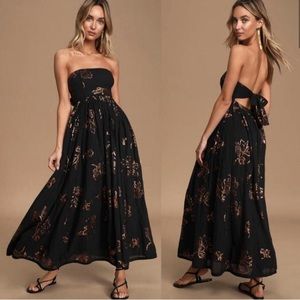 Free People Baja Babe Strapless Black Butterfly D… - image 1